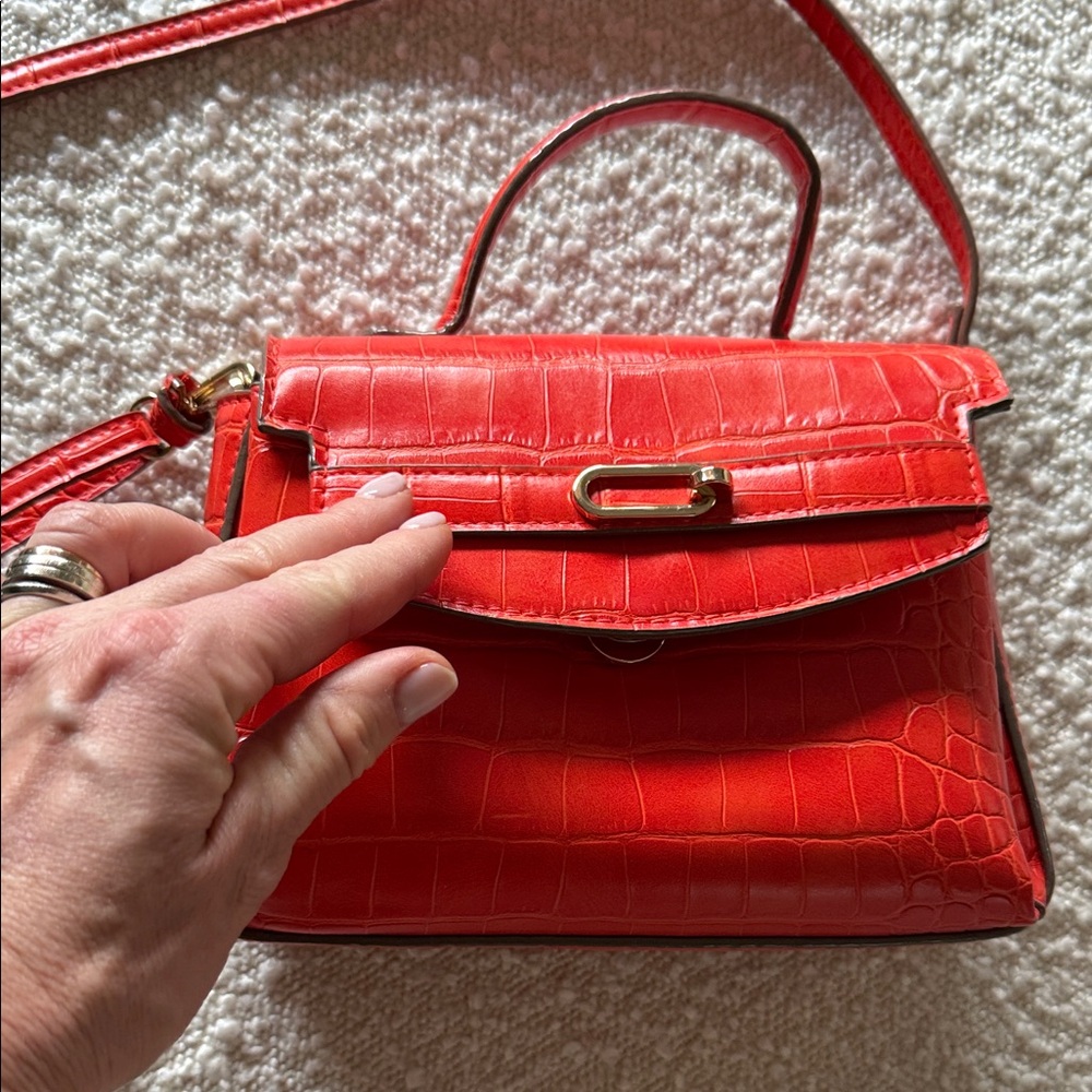 Orange red Crocodile Pattern Handbag - image 5